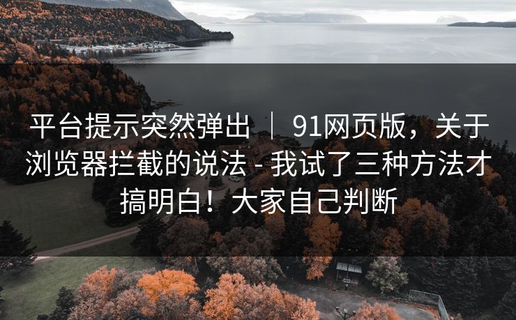 平台提示突然弹出 ｜ 91网页版，关于浏览器拦截的说法 - 我试了三种方法才搞明白！大家自己判断