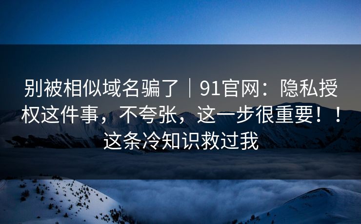 别被相似域名骗了｜91官网：隐私授权这件事，不夸张，这一步很重要！！这条冷知识救过我
