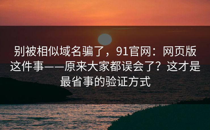 别被相似域名骗了，91官网：网页版这件事——原来大家都误会了？这才是最省事的验证方式